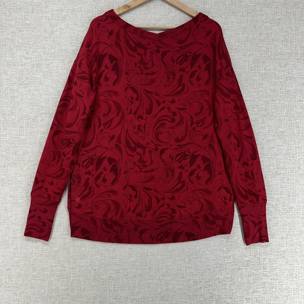 Athleta Sweatshirt Womens Small Red Paisley V Neck Fleece Stretch Pullover Gym - Picture 4 of 12
